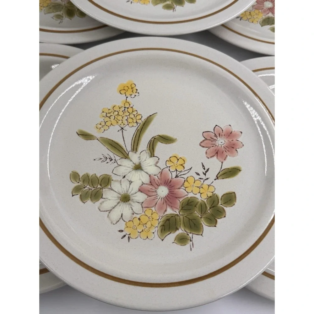 Dinner Plates 8 ct VTG Kingsbury Stoneware Spring Blossom Floral Japan 10.5